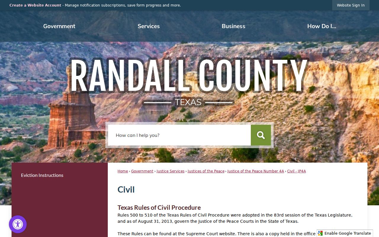Randall County JP4A civil case information page